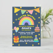 Editable Crayon Style - Rainbow Celebration Fiesta Einladung (Stehend Vorderseite)