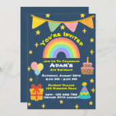 Editable Crayon Style - Rainbow Celebration Fiesta Einladung (Vorne/Hinten)