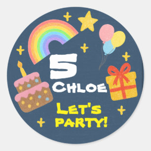 Editable Crayon Style - Rainbow Celebration Runder Aufkleber
