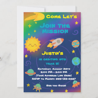 Editable Crayon Style – Solar System Birthday Einladung