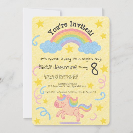Editable Crayon Style - Unicorn Dream Sparkle Einladung (Vorderseite)