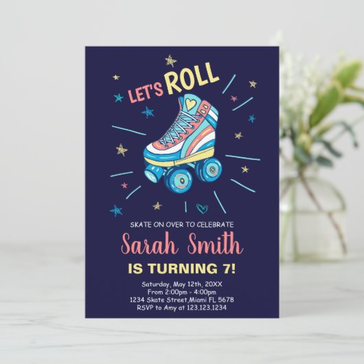 Editable Creative Roller Party Einladung (Stehend Vorderseite)