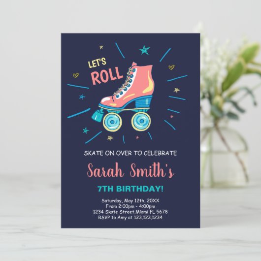 Editable Creative Roller Skate Party laden ein Einladung (Stehend Vorderseite)