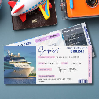 Editable Cruise Ticket Surprise Boarding Pass Einladung