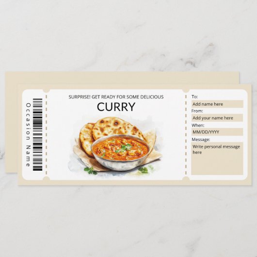 Editable Curry Gift Voucher Vorlage (Vorne/Hinten)
