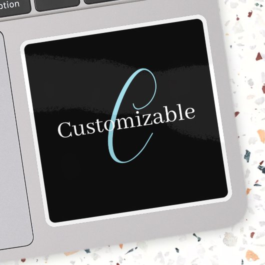 Editable Curry Script Monogram Black White Aufkleber