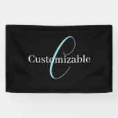 Editable Curry Script Monogram Black White Banner (Horizontal)