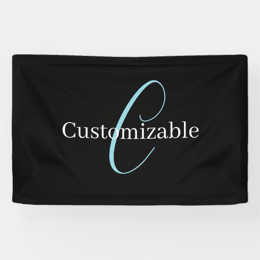 Editable Curry Script Monogram Black White Banner (Horizontal)