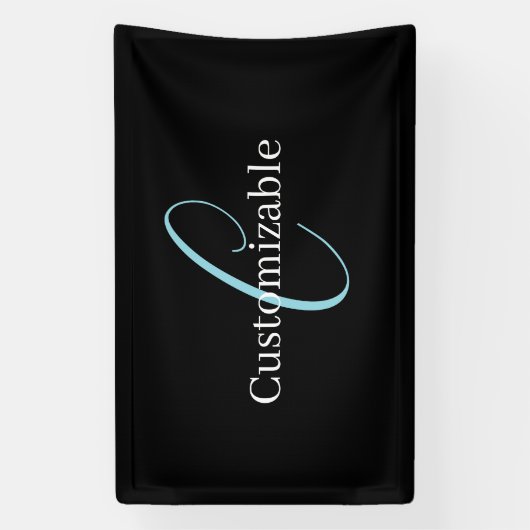 Editable Curry Script Monogram Black White Banner (Vertikal)