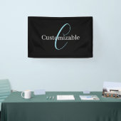 Editable Curry Script Monogram Black White Banner (Messe)
