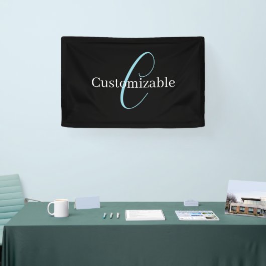 Editable Curry Script Monogram Black White Banner (Messe)