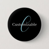Editable Curry Script Monogram Black White Button (Vorderseite)