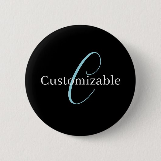 Editable Curry Script Monogram Black White Button (Vorderseite)