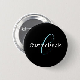 Editable Curry Script Monogram Black White Button