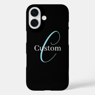 Editable Curry Script Monogram Black White iPhone 16 Hülle