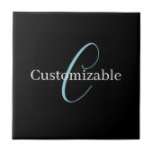 Editable Curry Script Monogram Black White Fliese (Vorderseite)