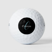 Editable Curry Script Monogram Black White Golfball (Vorderseite)