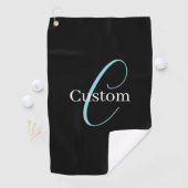 Editable Curry Script Monogram Black White Golfhandtuch (Insitu)
