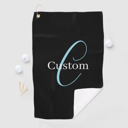 Editable Curry Script Monogram Black White Golfhandtuch (Insitu)