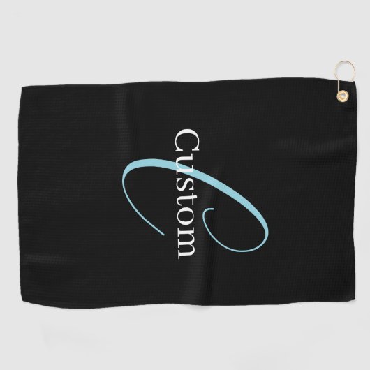 Editable Curry Script Monogram Black White Golfhandtuch (Horizontal)