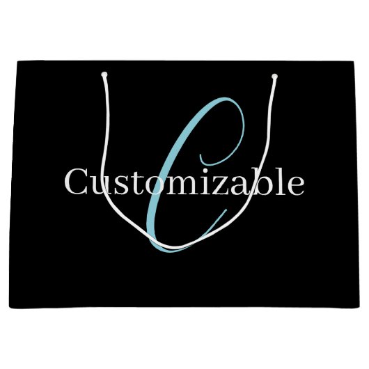 Editable Curry Script Monogram Black White Große Geschenktüte (Vorderseite)