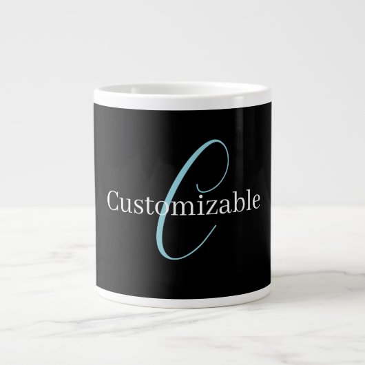 Editable Curry Script Monogram Black White Jumbo-Tasse (Vorderseite)