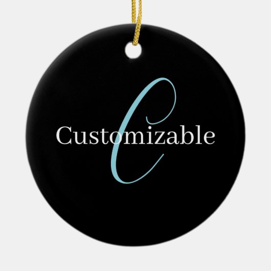 Editable Curry Script Monogram Black White Keramik Ornament (Vorne)