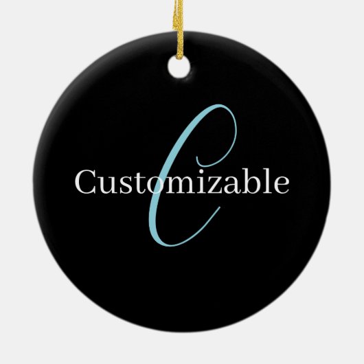 Editable Curry Script Monogram Black White Keramik Ornament (Hinten)