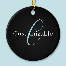 Editable Curry Script Monogram Black White Keramik Ornament