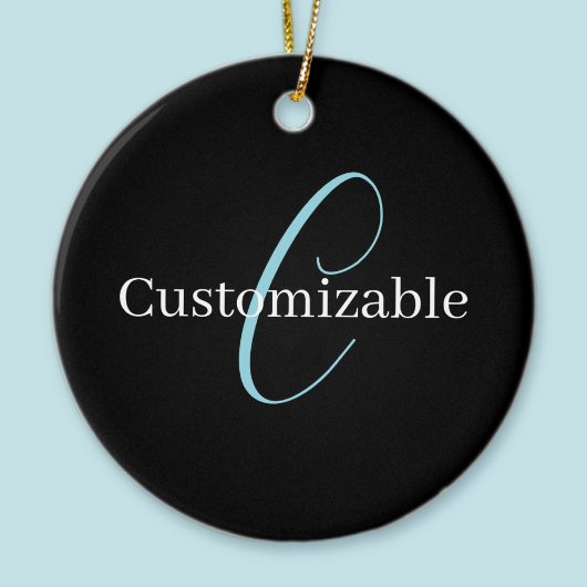 Editable Curry Script Monogram Black White Keramik Ornament