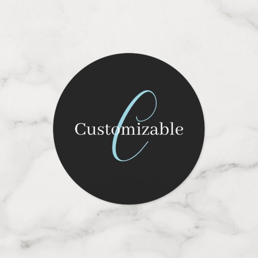 Editable Curry Script Monogram Black White Konfetti (Klein Vorderseite)