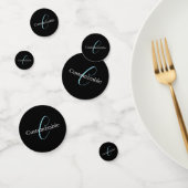Editable Curry Script Monogram Black White Konfetti (Gruppe)