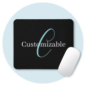 Editable Curry Script Monogram Black White Mousepad