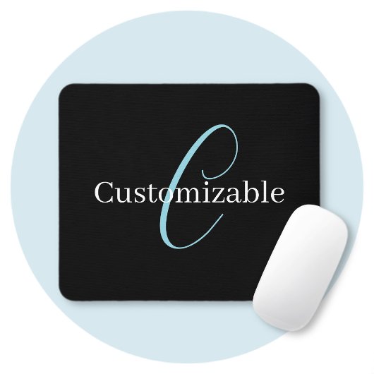 Editable Curry Script Monogram Black White Mousepad