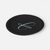 Editable Curry Script Monogram Black White Pappteller (Schrägansicht)