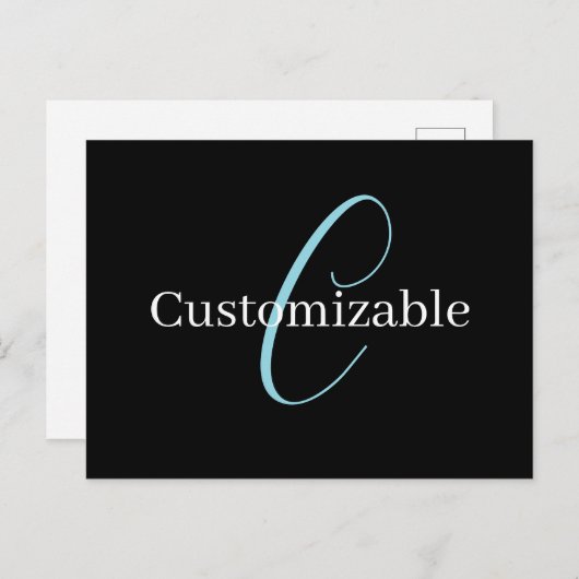 Editable Curry Script Monogram Black White Postkarte (Vorne/Hinten)