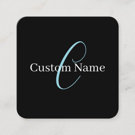 Editable Curry Script Monogram Black White Quadratische Visitenkarte (Vorderseite)