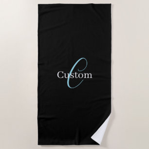 Editable Curry Script Monogram Black White Strandtuch