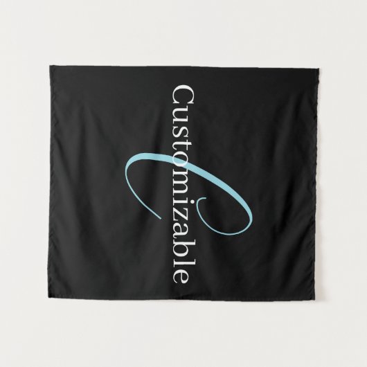 Editable Curry Script Monogram Black White Wandteppich (Vorderseite (Horizontal))