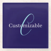 Editable Cursive Script Monogram Purplish Blue Glasuntersetzer (Vorderseite)