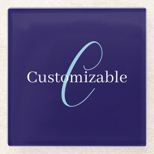 Editable Cursive Script Monogram Purplish Blue Glasuntersetzer (Vorderseite)