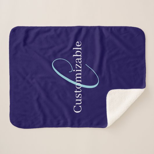 Editable Cursive Script Monogram Purplish Blue Sherpadecke (Vorderseite (Horizontal))