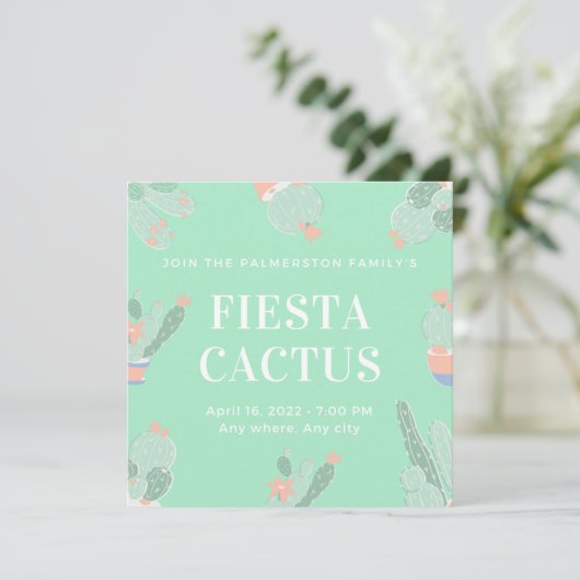 Editable Custom Fiesta Cactus succulent Einladung (Stehend Vorderseite)