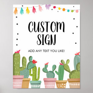 Editable Custom Fiesta Cactus Succulent Table Sign Poster