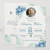 Editable Cute Baby Boy Baptism Einladung (Vorne/Hinten)