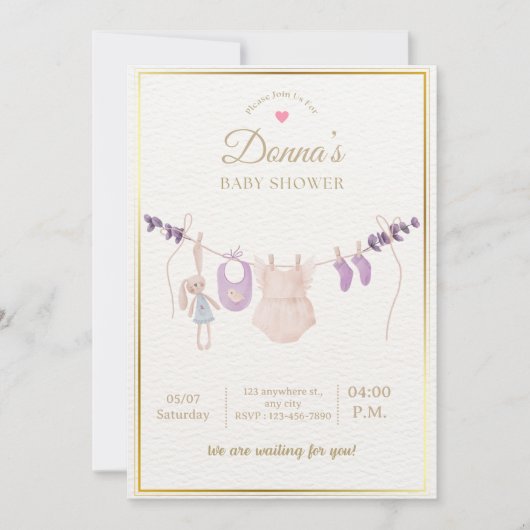 Editable Cute Pastel Baby Shower Einladung (Vorderseite)