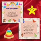 Editable Cute Rainbow Dino Preschool Card Design Quadratische Visitenkarte