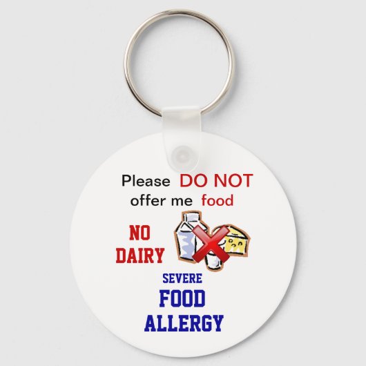 Editable Dairy Food Allergy Alert Schlüsselanhänge Schlüsselanhänger (Vorderseite)