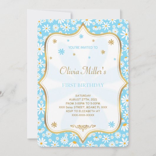 Editable Daisy Birthday Einladung (Vorderseite)