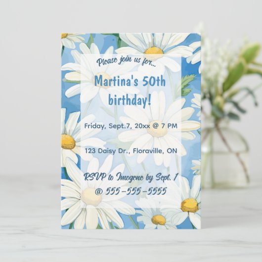 Editable Daisy Birthday Einladung (Stehend Vorderseite)